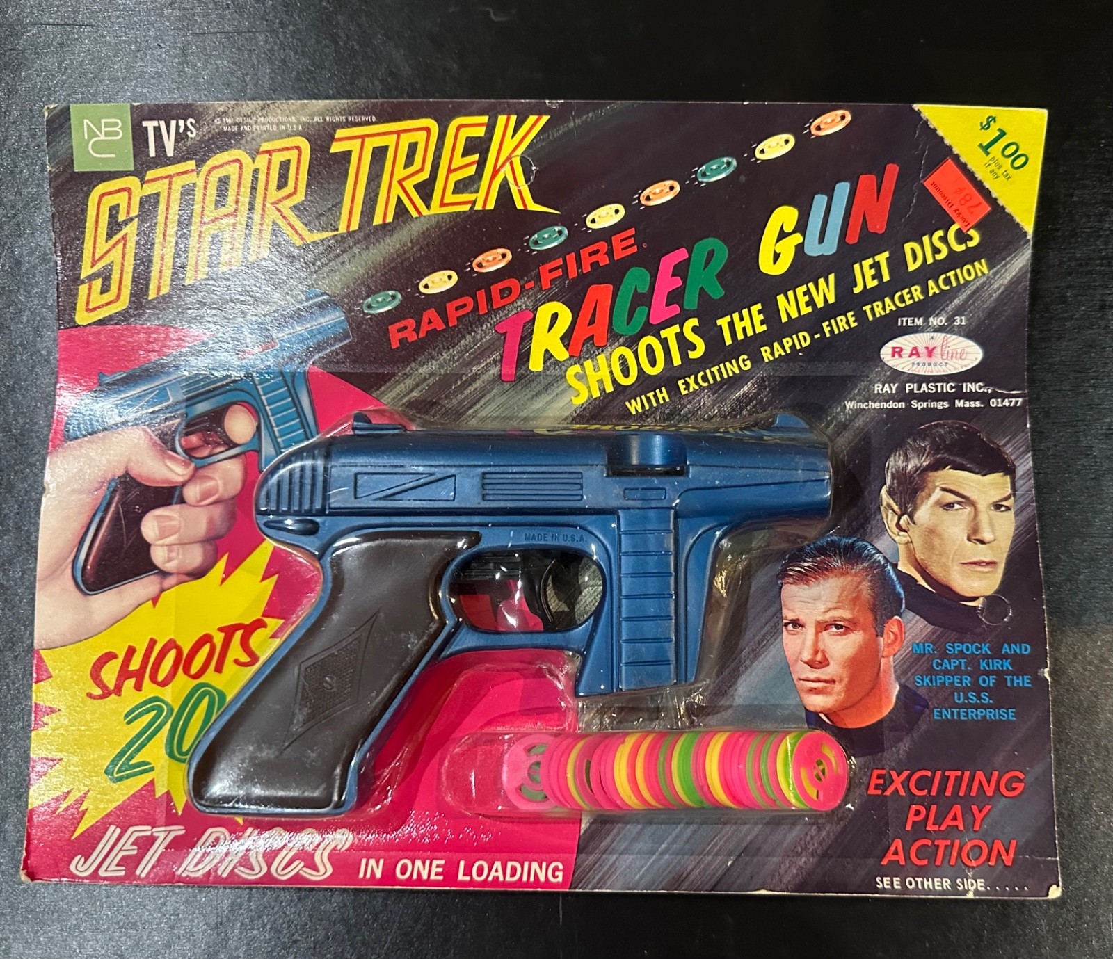 Vintage 1967 STAR TREK TOS Rayline Blue Tracer Gun w/Jet Discs Sealed MOC Vintage 1967 STAR TREK TOS Rayline Blue Tracer Gun w/Jet Discs Sealed MOC