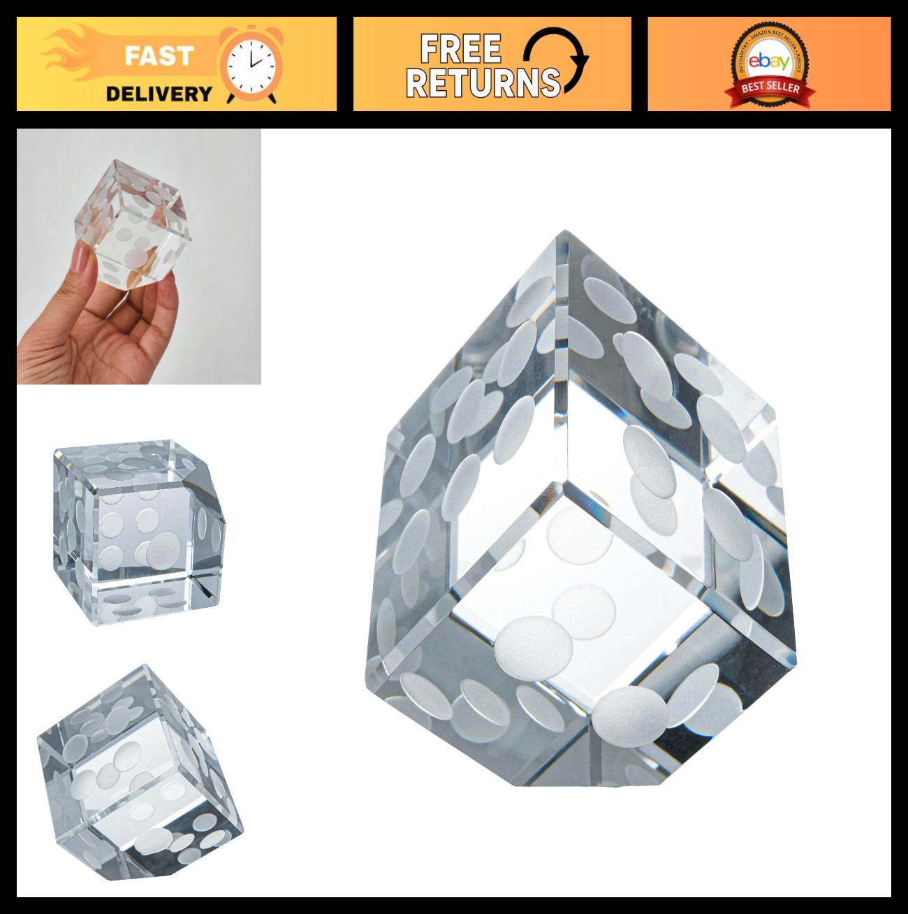 2-Inch Glass Dice Paperweight - 3D Laser Engraved Crystal Cube, Desktop Decor, C