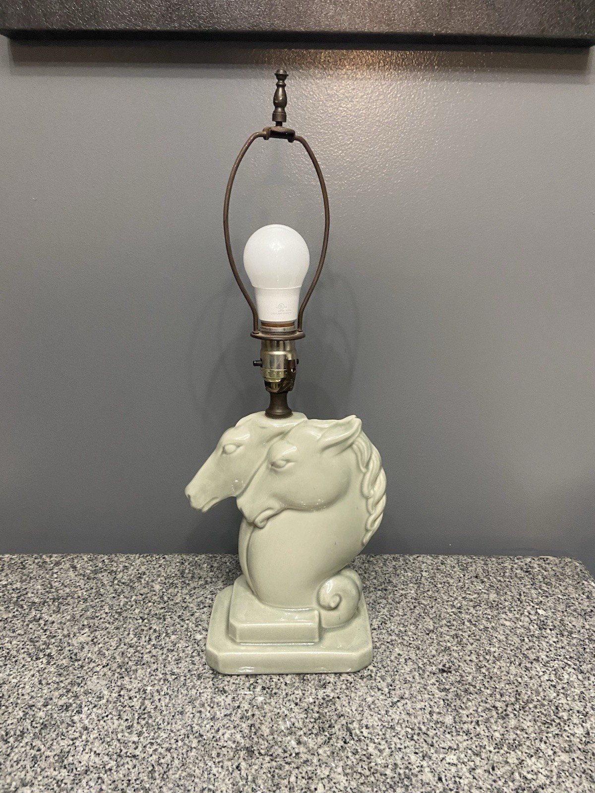 VTG 1950s MCM Ceramic Double Horse Head Light Green Lamp Phil Mar/Royal Haeger