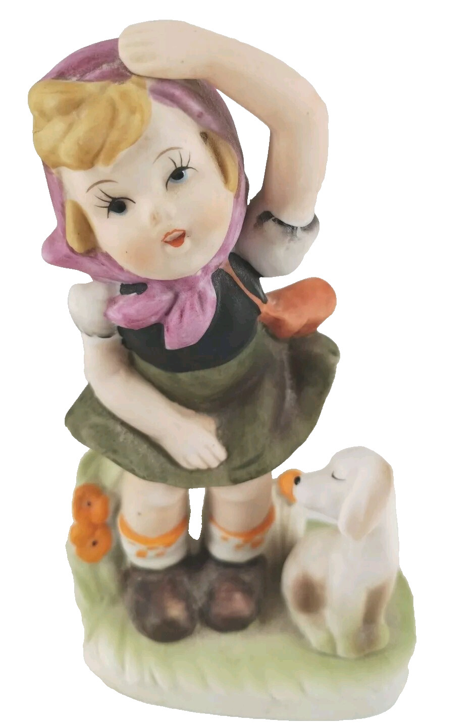 Vintage Little Dutch Girl & Her Dog Hand Painted Porcelain Figurine 6