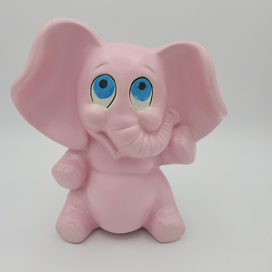 Vtg Elephant Pink Piggy Bank Ceramic Coin Bank ~ Nursery Decoration 6x6\
