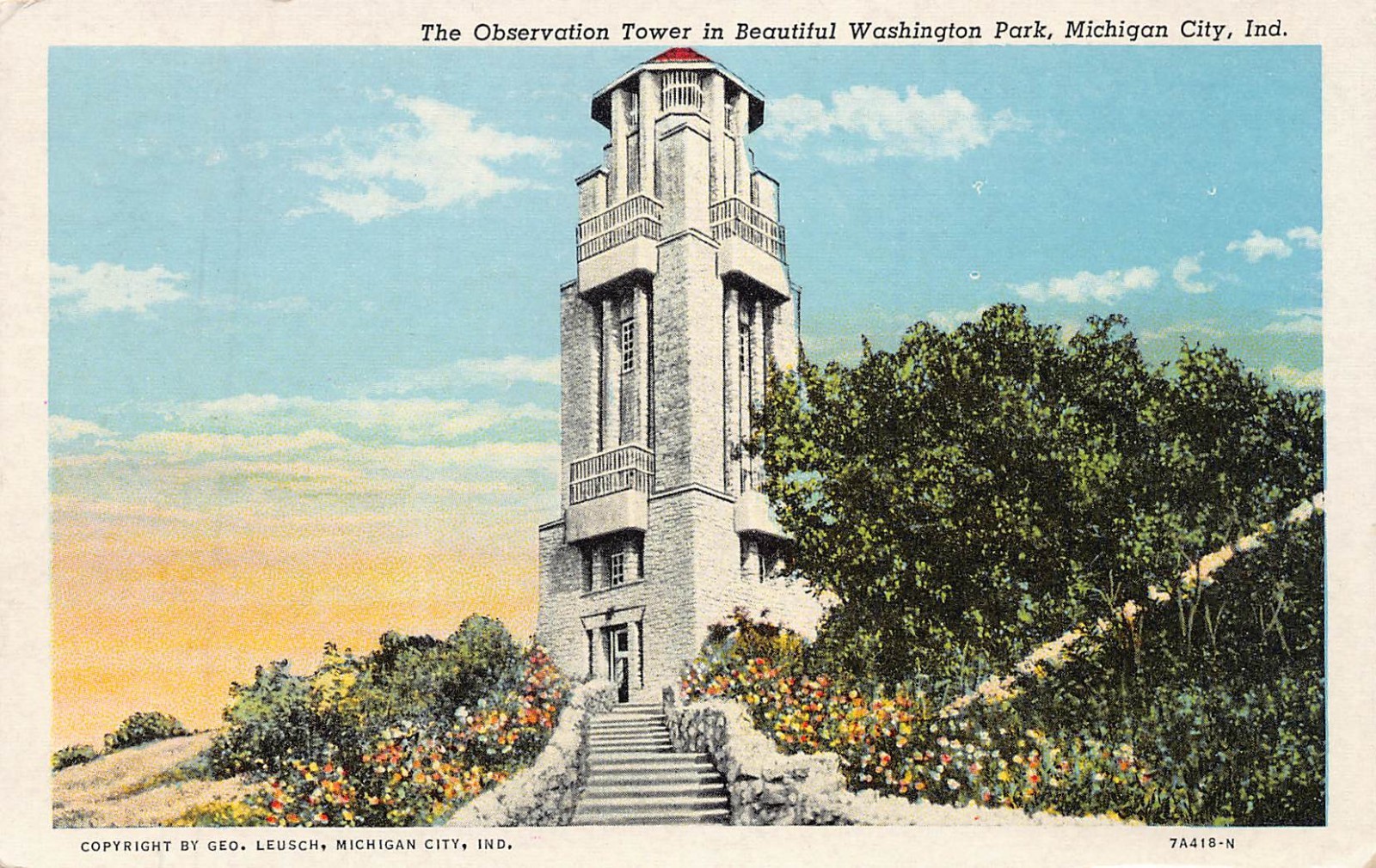 Indiana Postcards The Observation Tower in Beautiful Washington Park Indiana