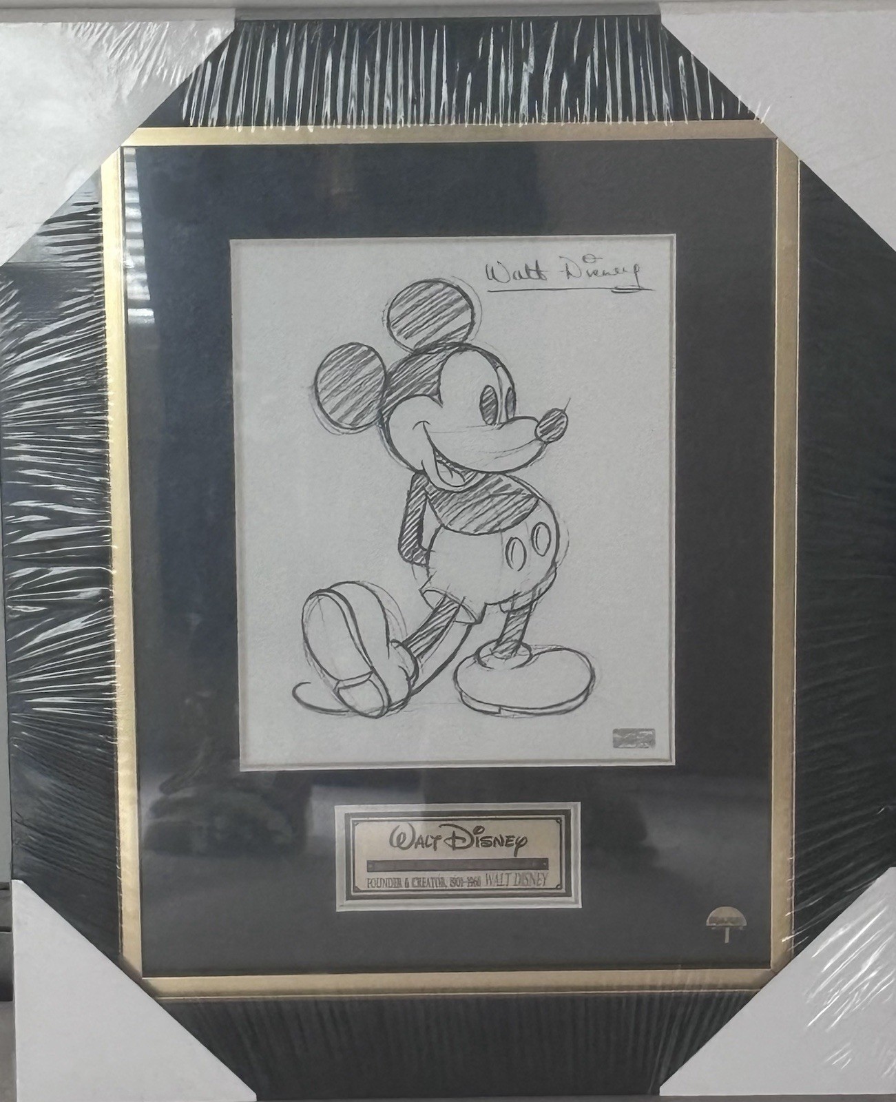 Walt Disney Mickey Mouse Framed Replica Sketch W/Facsimile Signature Sealed COA