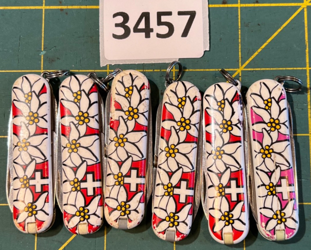 Lot 6 Victorinox Edelweiss Classic SD Swiss Army Knives Pink Red, Good User Cond