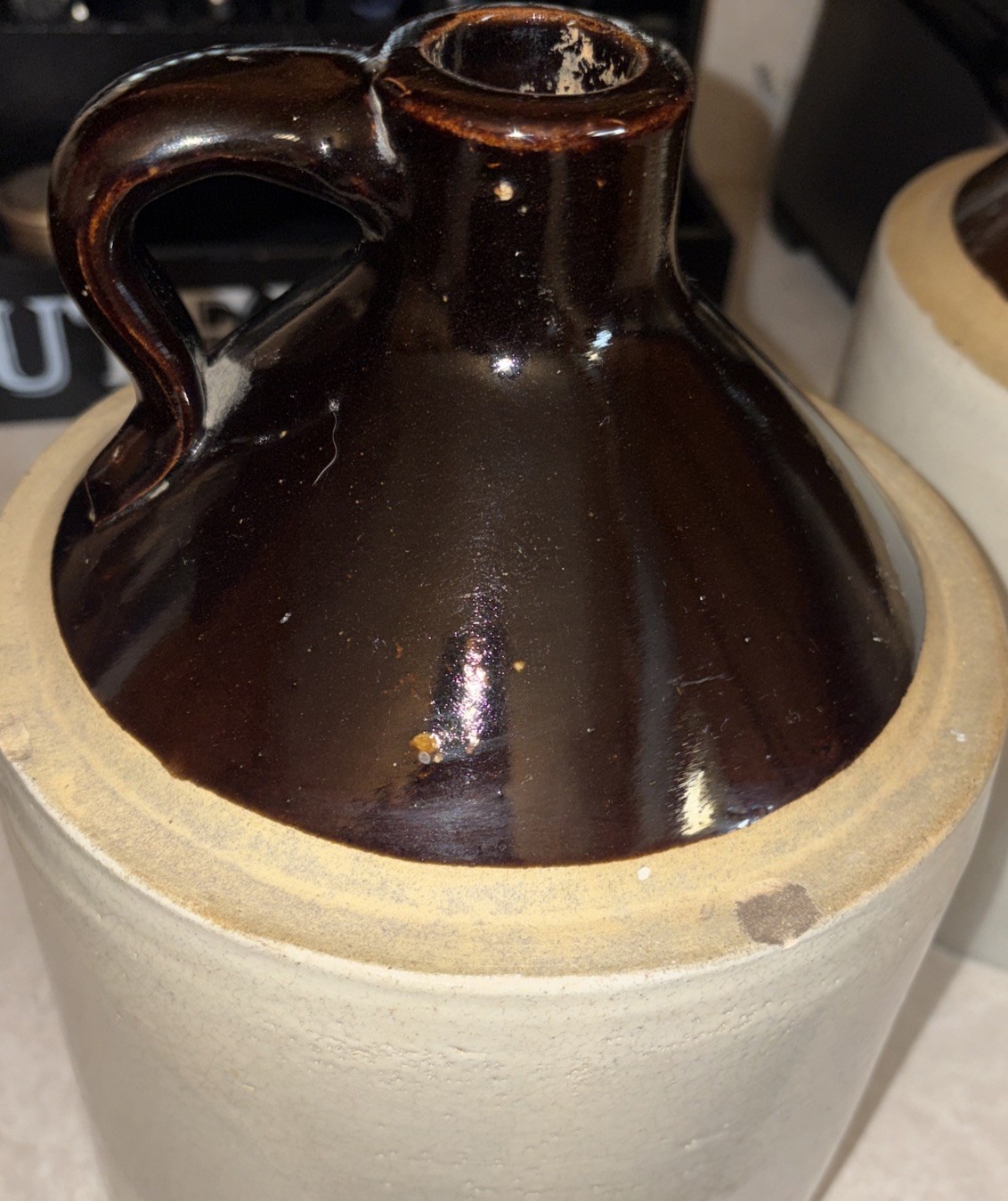 Antique Vintage 2 Tone Crock Stoneware Ceramic Moonshine Whiskey Jug Historical
