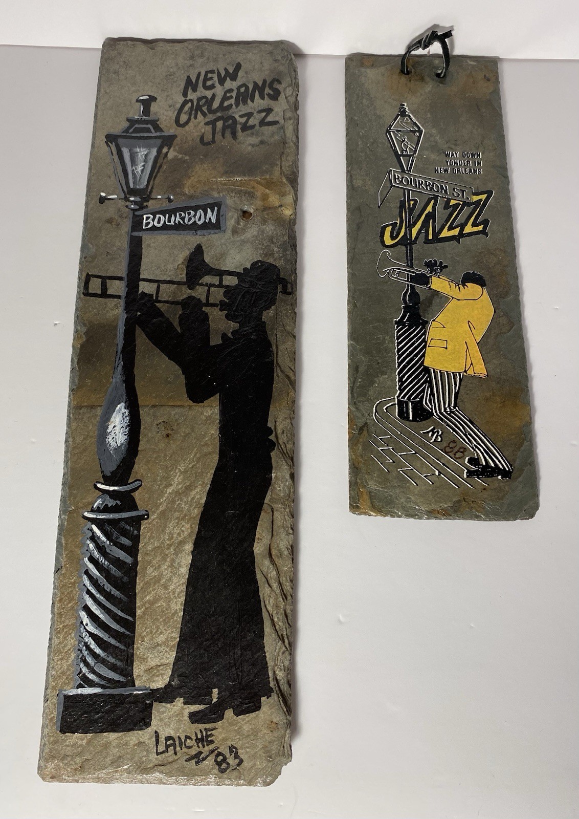 Vintage Hand Painted New Orleans Jazz Slate Tile Wall Art Bourbon St Laiche \'83