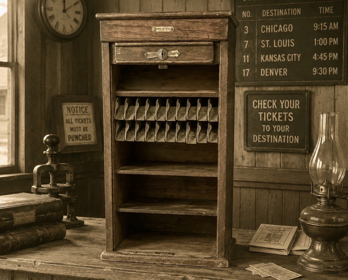 Antique Early 1900s National Ticket Train Station RAILROAD TICKET CABINET Booth