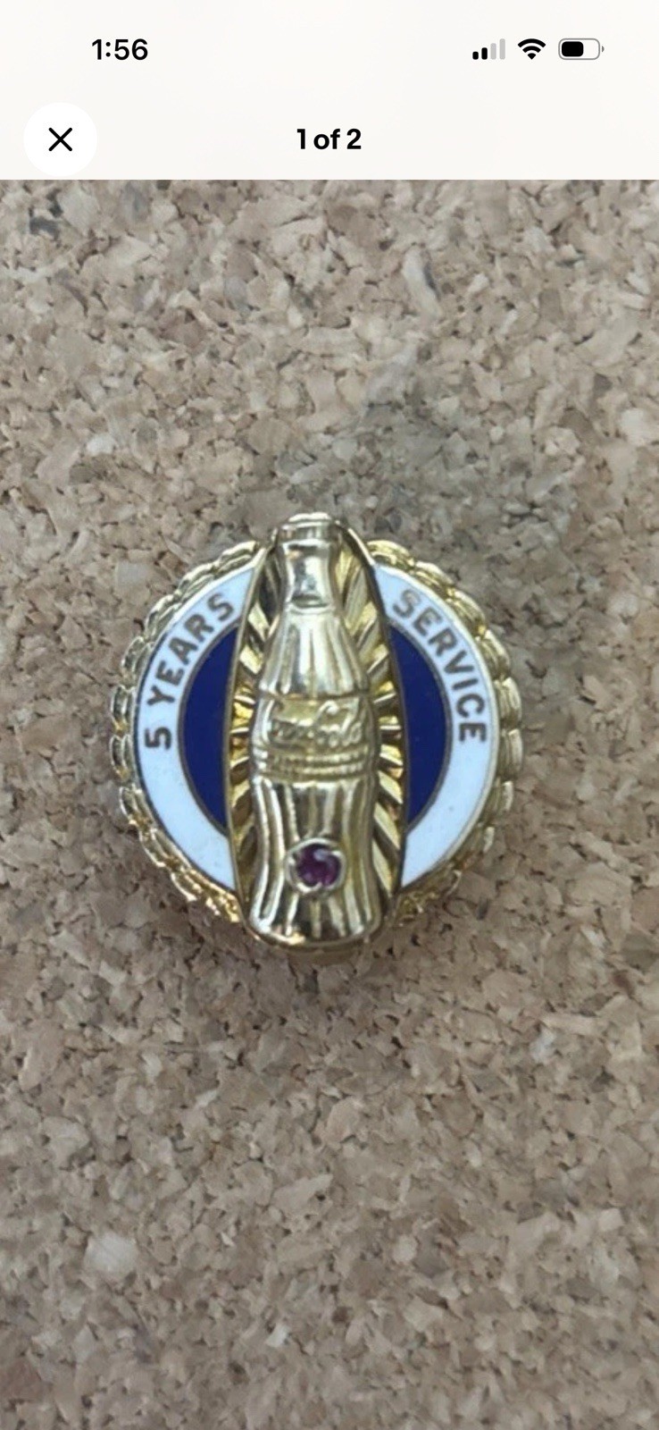Vintage Coca-Cola Coke 5 Year Service Employee Award Pin 10K Gold 2.2g & Ruby