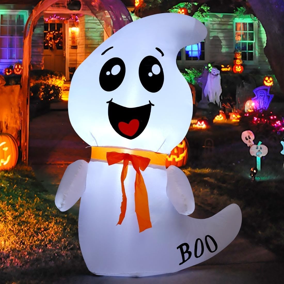 GOOSH 4 FT Halloween Inflatable Cute Ghost Outdoor Decorations Blow Up Yard GOOSH 4 FT Halloween Inflatable Cute Ghost Outdoor Decorations Blow Up Yard