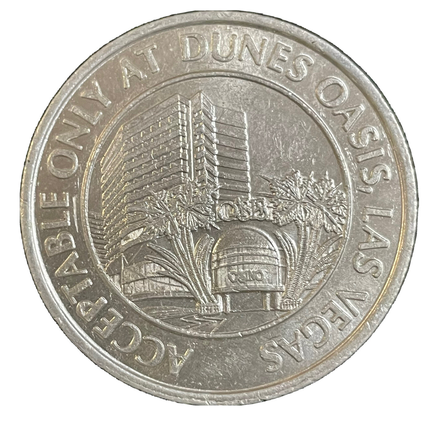 Dunes Oasis Casino Free Slot Play $1 Gaming Token Aluminum 39mm Coin Circa 1983