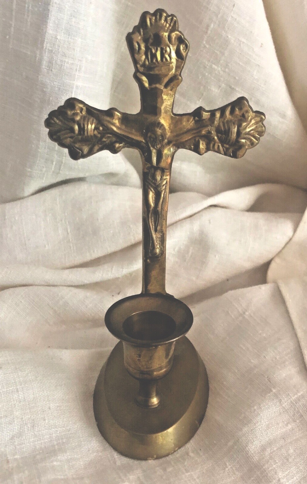 Vintage Candleholder Crucifix Brass 6.5\ Vintage Candleholder Crucifix Brass 6.5\