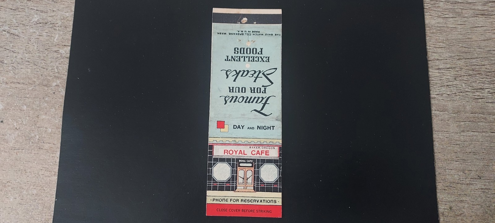 ROYAL CAFE - BAKER OREGON - VINTAGE MATCHBOOK COVER