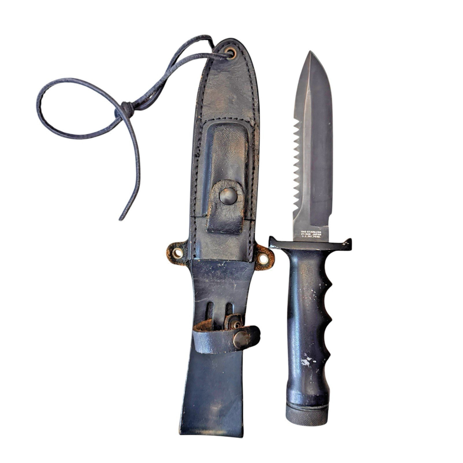 Vintage Explorer Wilderness survival fixed blade knife #21-049 w/ Leather Sheath