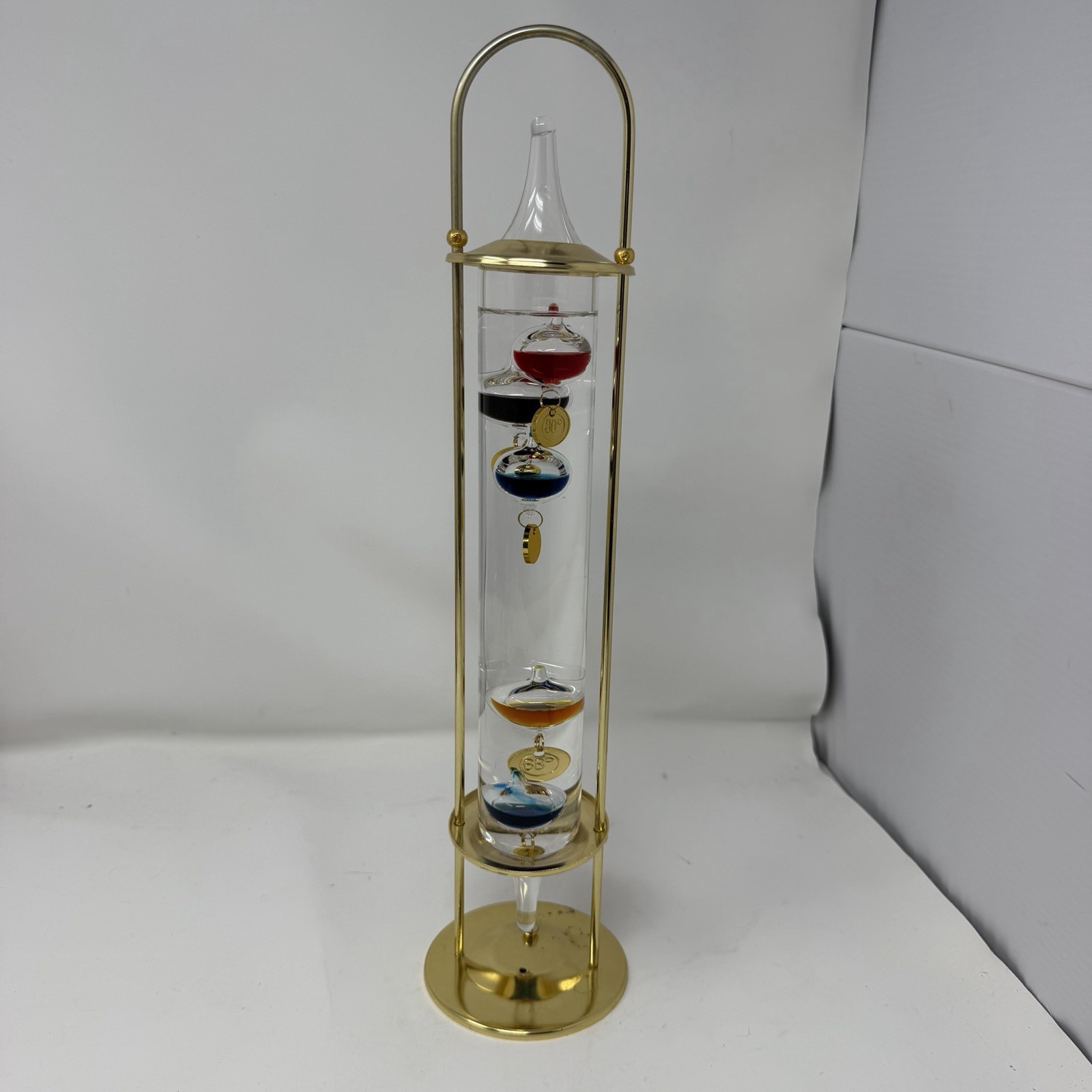 Vintage Galileo Atchimedes Bubble Thermometer With Brass Tiered Stand 16.5” 