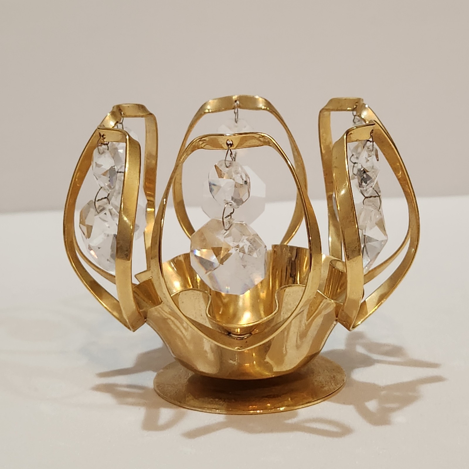 Vintage Lycenta 1986 Gold Plated Crystal Votive Candle Holder Sweden