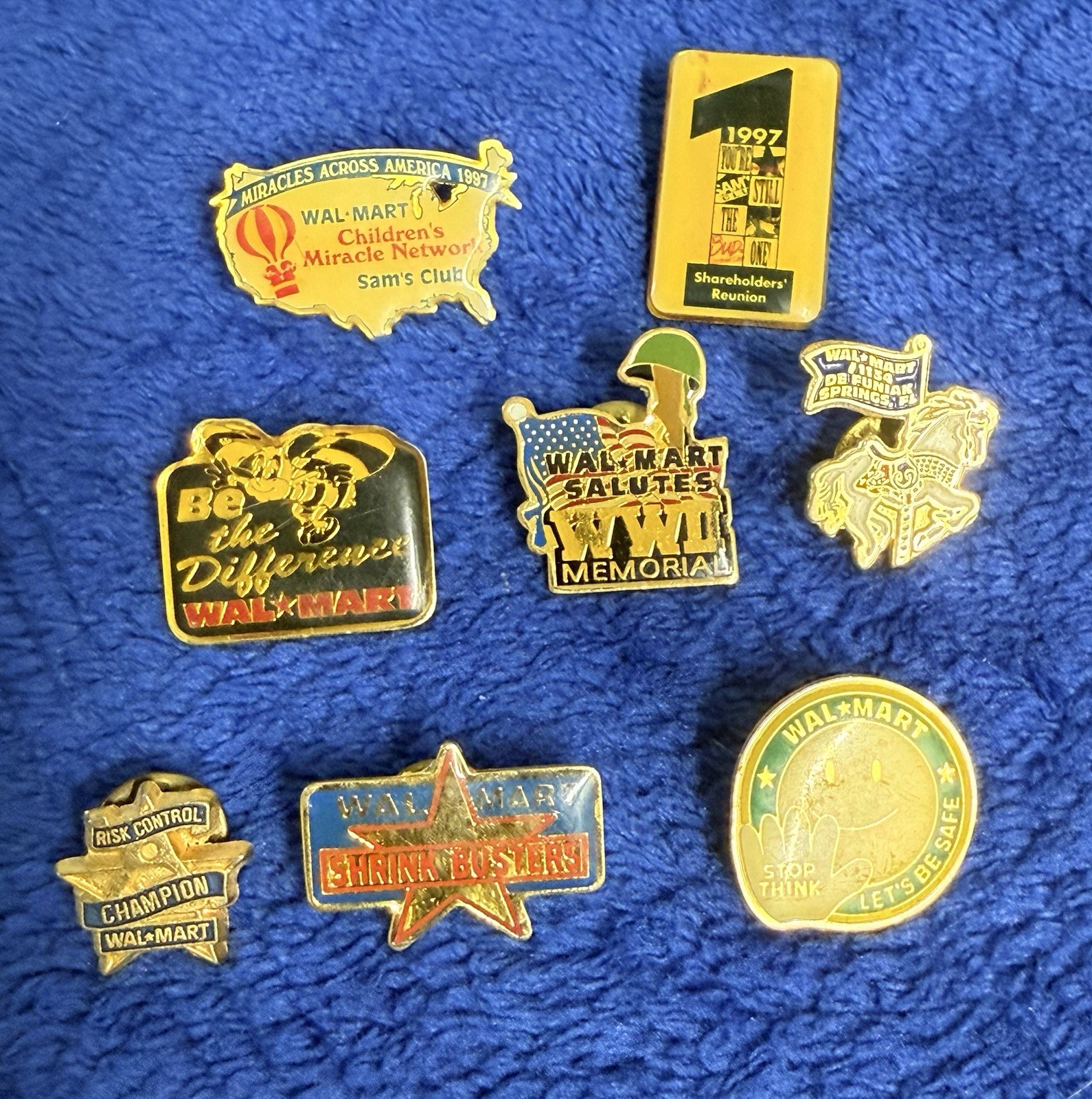 Vintage Wal-Mart Employee Lapel Pin 8 Lot Walmart Associate Pins