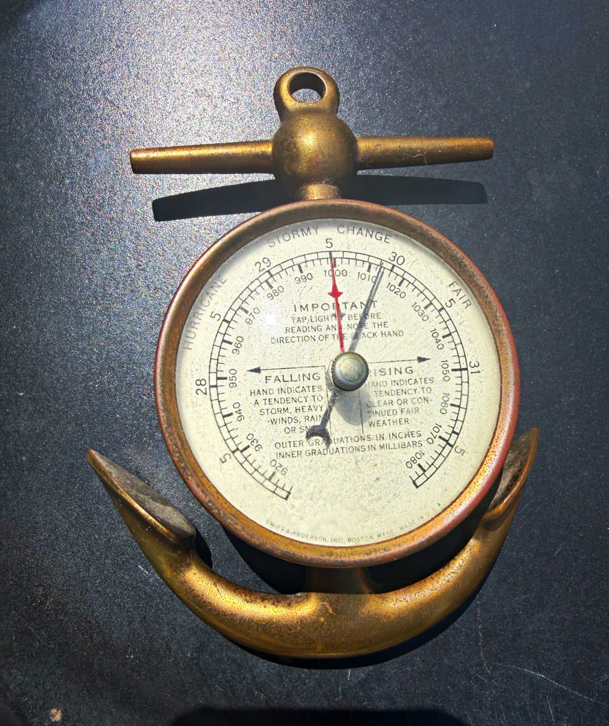 Vintage Swift & Anderson Brass Anchor Barometer Boston USA Nautical Maritime