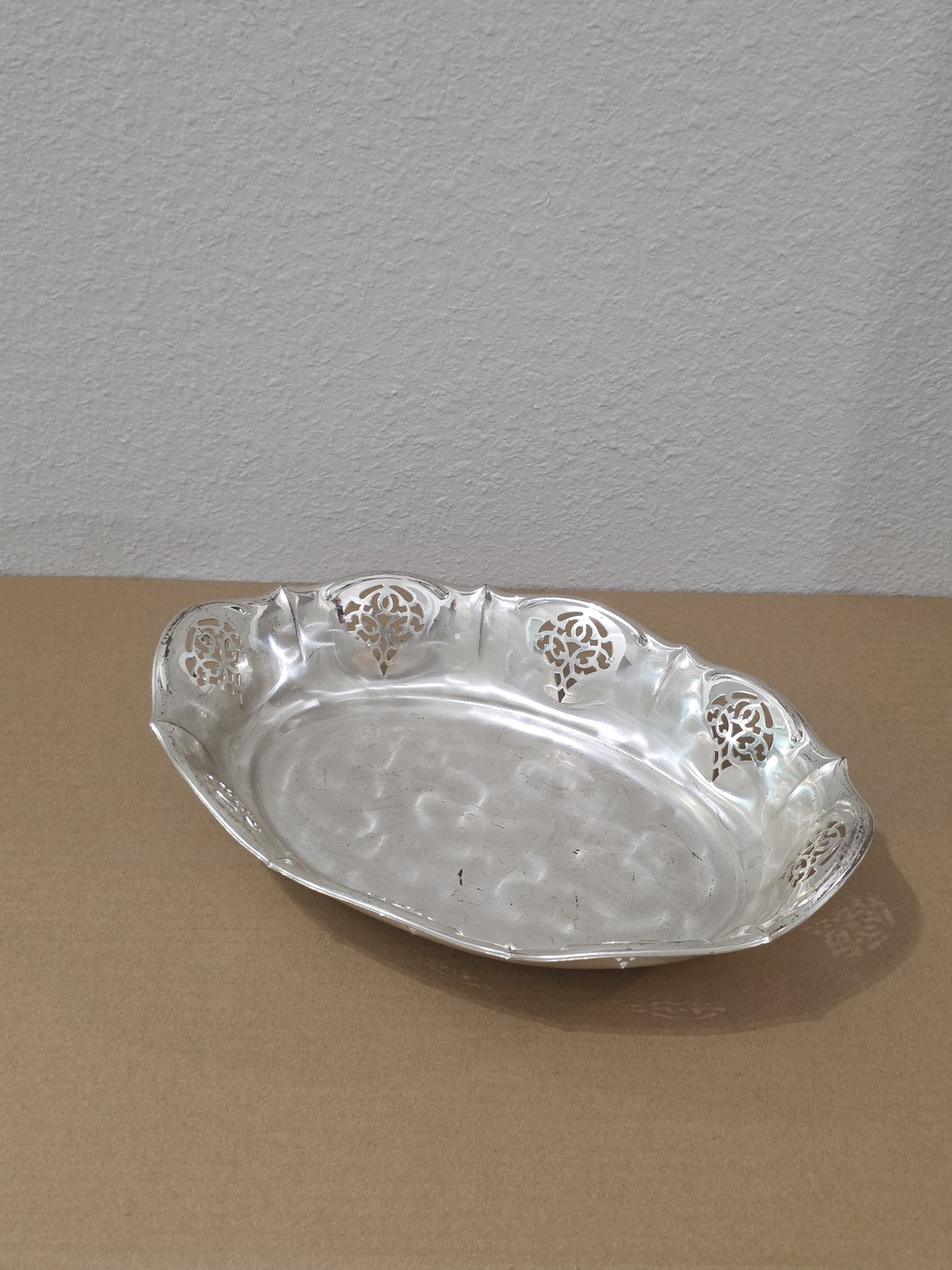 WMF Silverplate Pierced Footed Oval Bowl EP Brass Permanent Germany 11