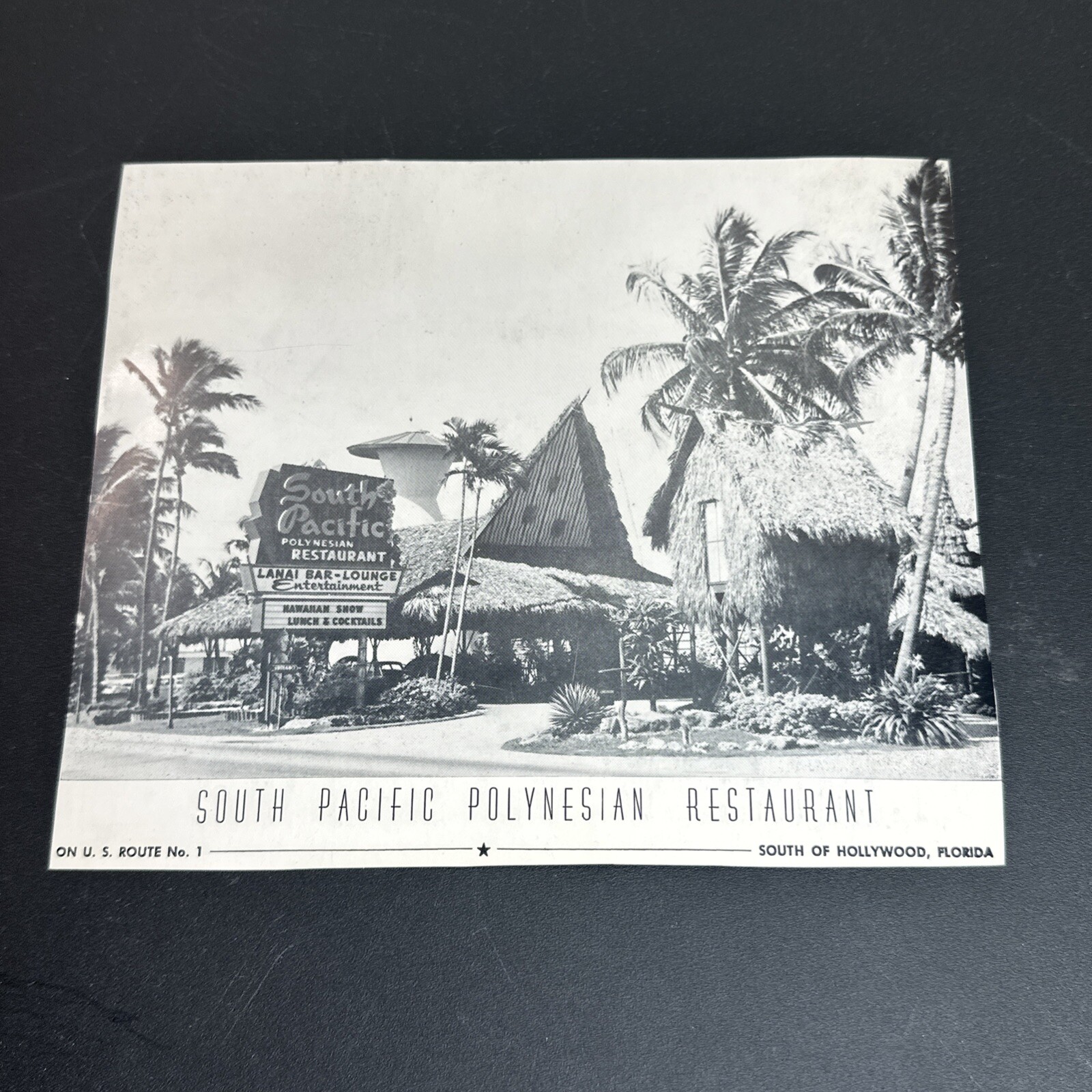 Vintage Black And White photograph Card  South Pacific Polynesian restaurant