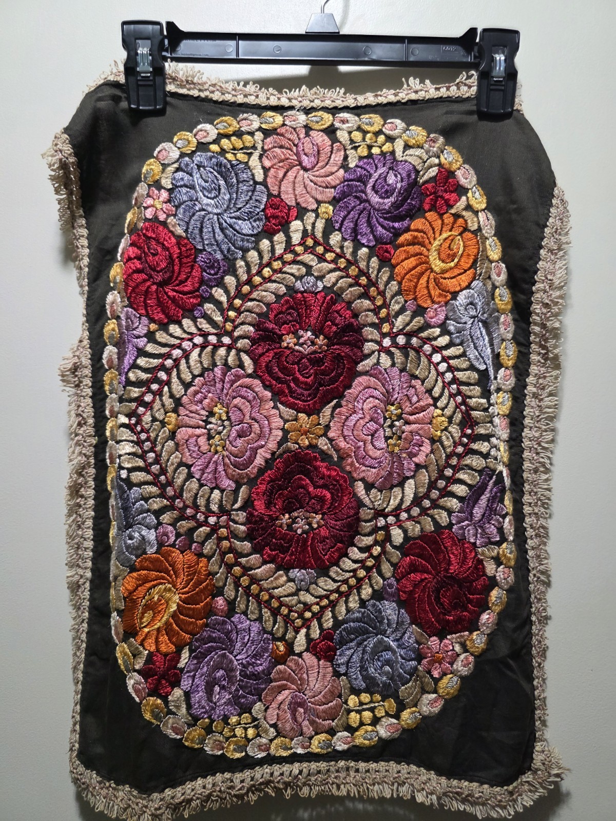 Antique Hungarian Floral Matyo Silk Embroidered 22x16 Textile Handmade 