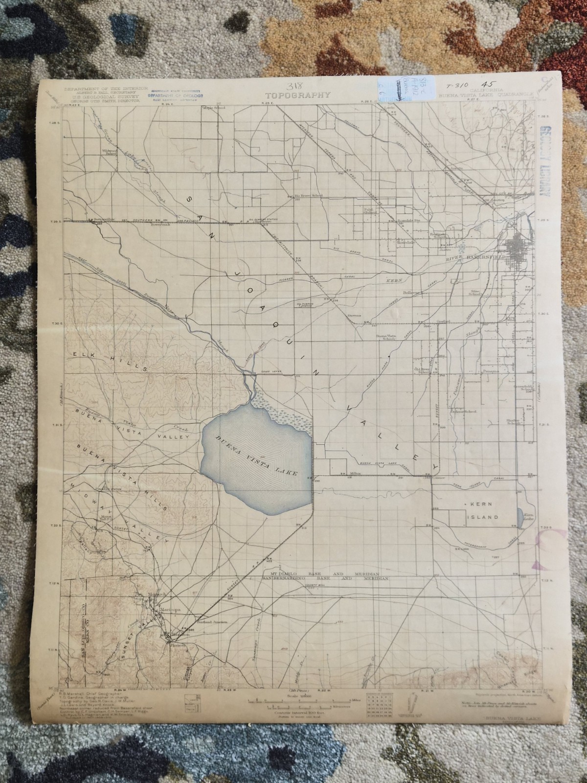 1912 USGS Buena Vista Lake California Topographic Map Cloth Backed Bakersfield