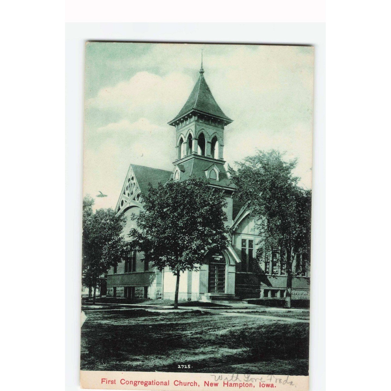 Vintage 1908 First Congregational Church New Hampton Iowa Postcard VG- 2725