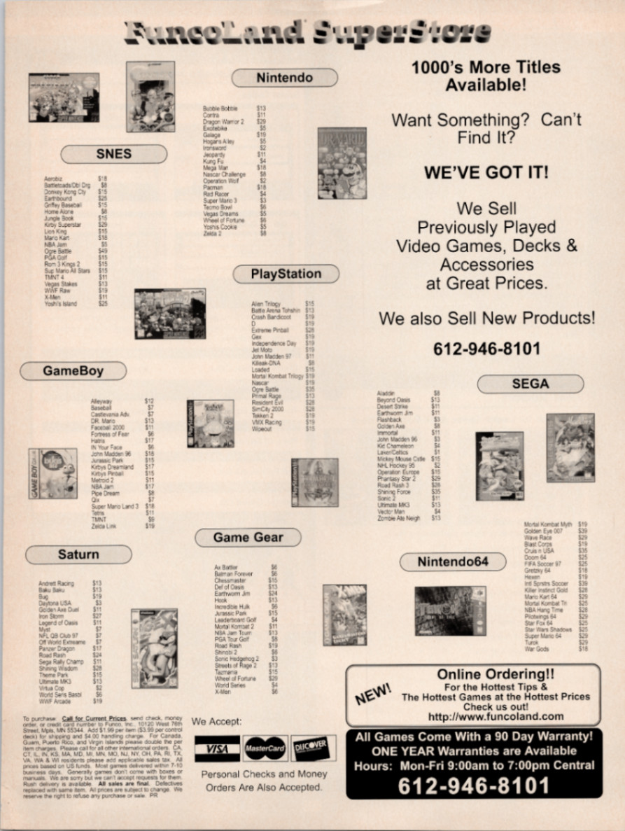 FuncoLand SuperStore Vintage 1990s Video Game Catalog Advertisement Print