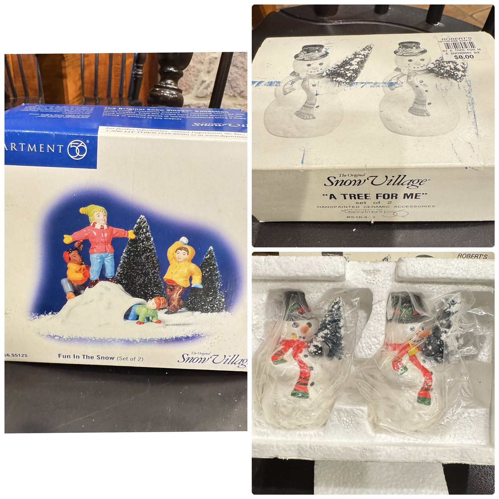 Vintage Dept 56 Original Snow Village Fun In The Snow & A Tree For Me