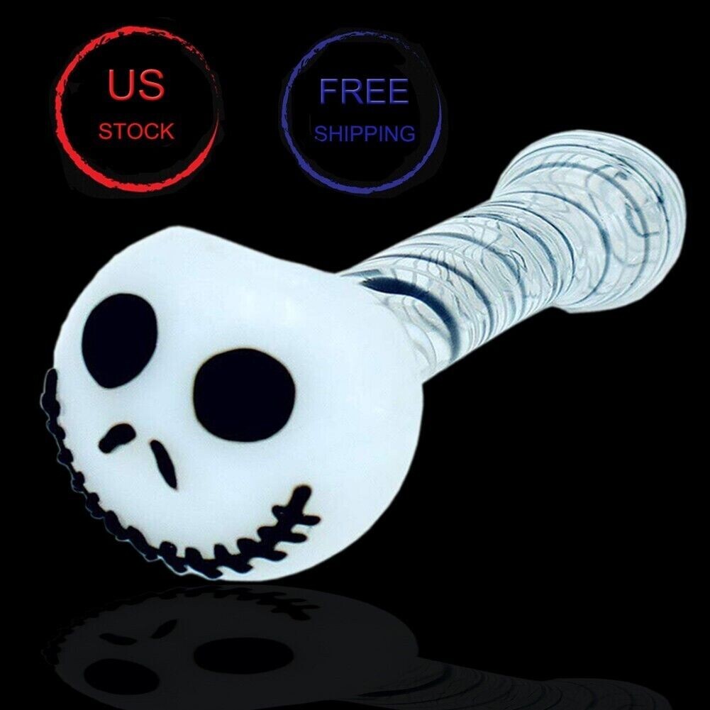 4.5 Inch Tobacco Glass Pipe Skull Smoking Pipe Swirl Stripe Bowl Hand Pipe