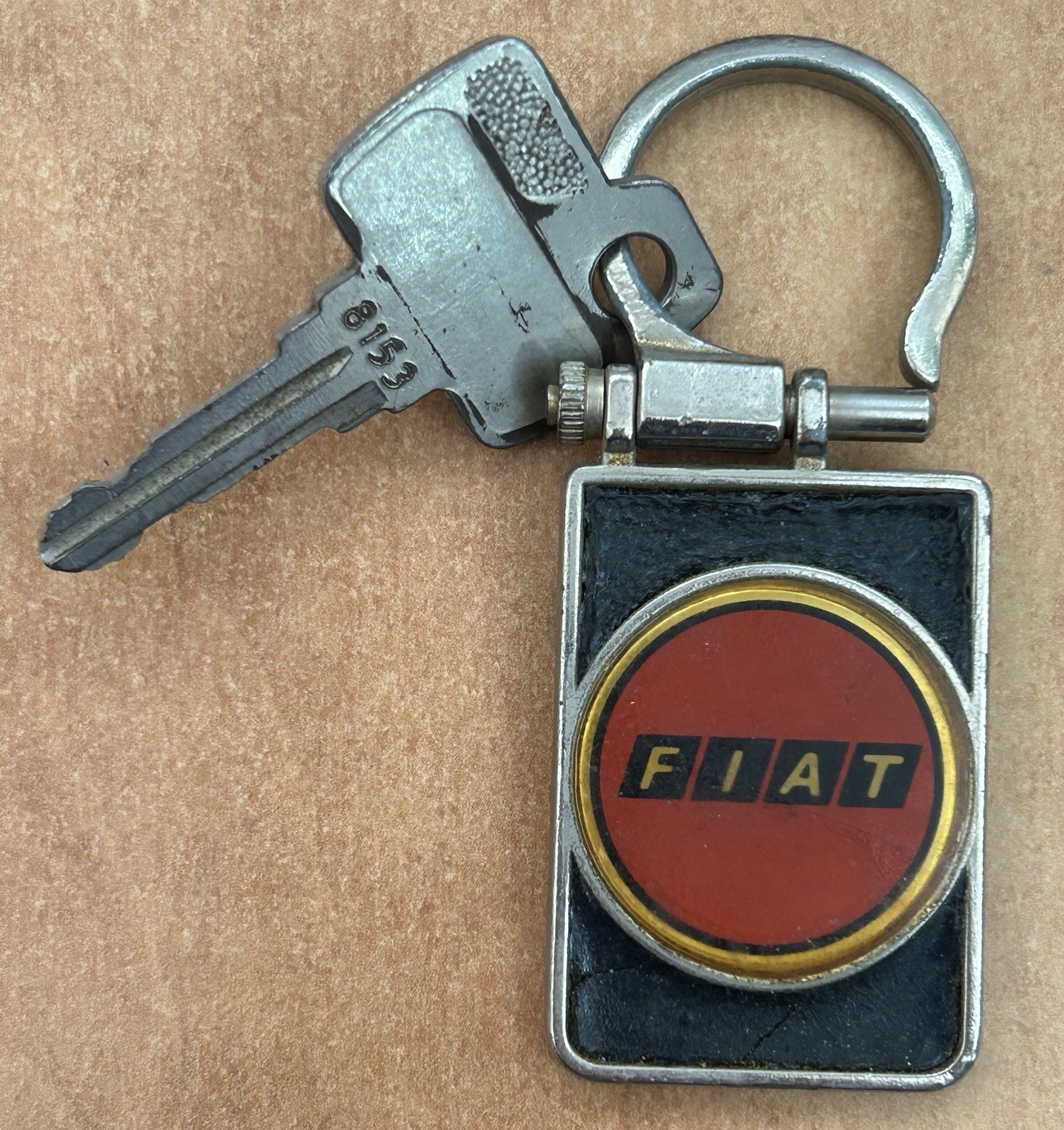 Vintage FIAT Key 8153 & Luxury Mechanical Enamel Fob Keychain • Retro Italy 🌟