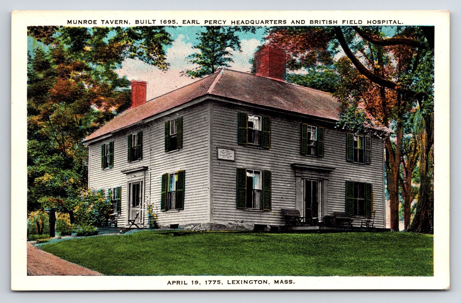 Postcard Munroe Tavern, Earl Percy HQ, British Field Hospital Lexington, MA