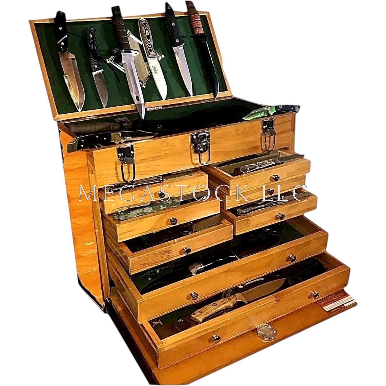 8 Drawer Wood Tool Chest Felt Lined Machinist Toolbox Walnut Storage Box