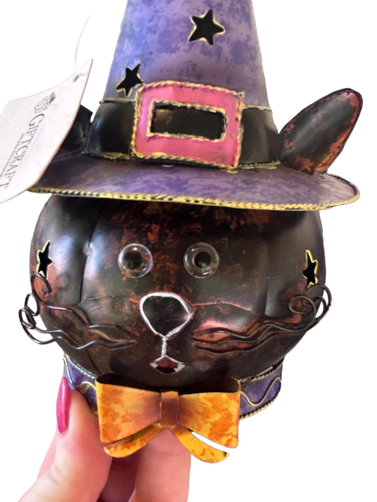 Giftcraft Halloween Black Cat Witch Hat Tin Tea Light Retro Home 5.5\