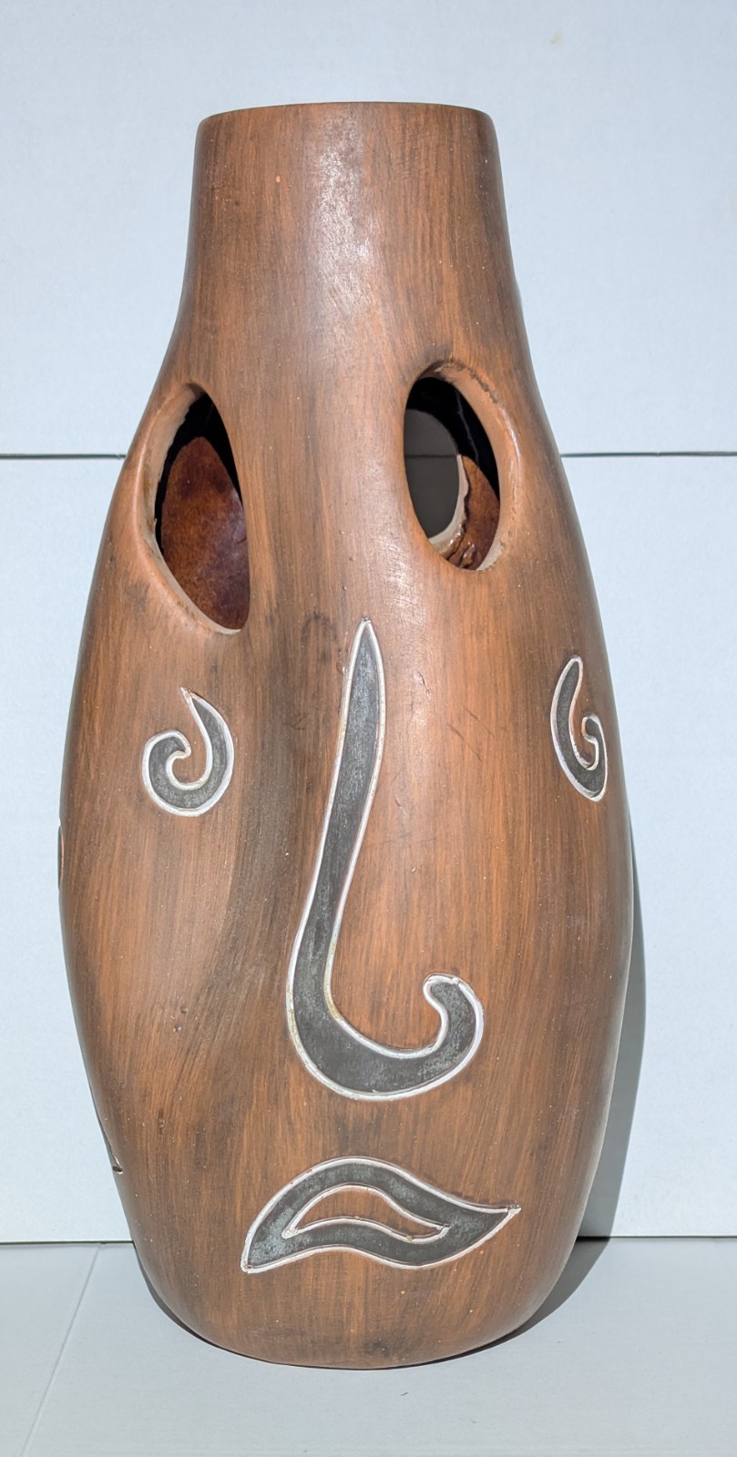 VTG Armando De Mexico Studio Pottery Face Vase Cutout Eyes Brutalist 13.5