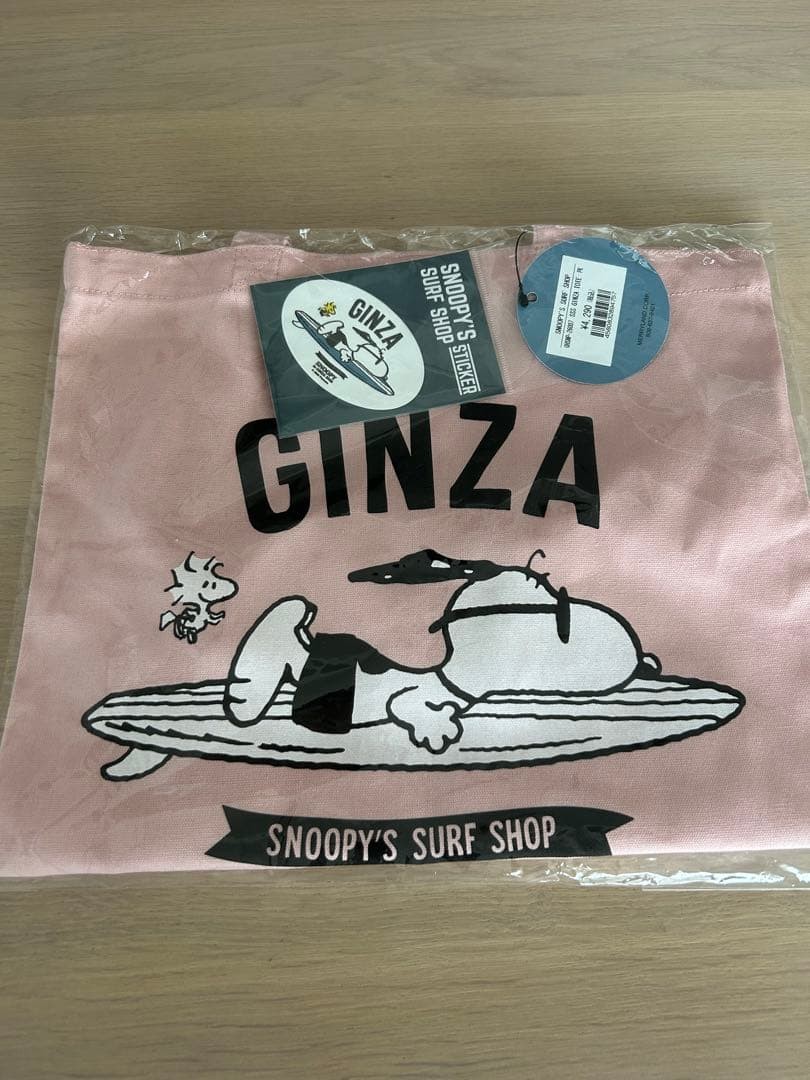 Snoopy\'s Surf Shop Ginza Tote Bag Pink Surfboard Logo Character Gift