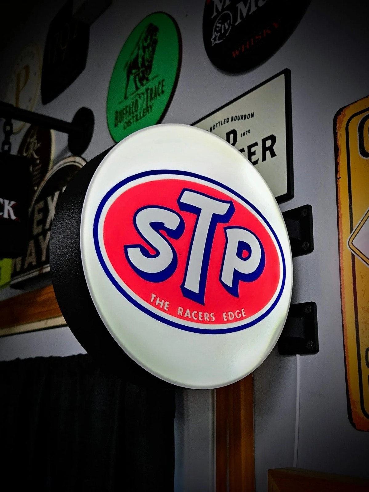 STP 2-Sided Gas Station LED Light Box Sign – Double Sided Garage Decor