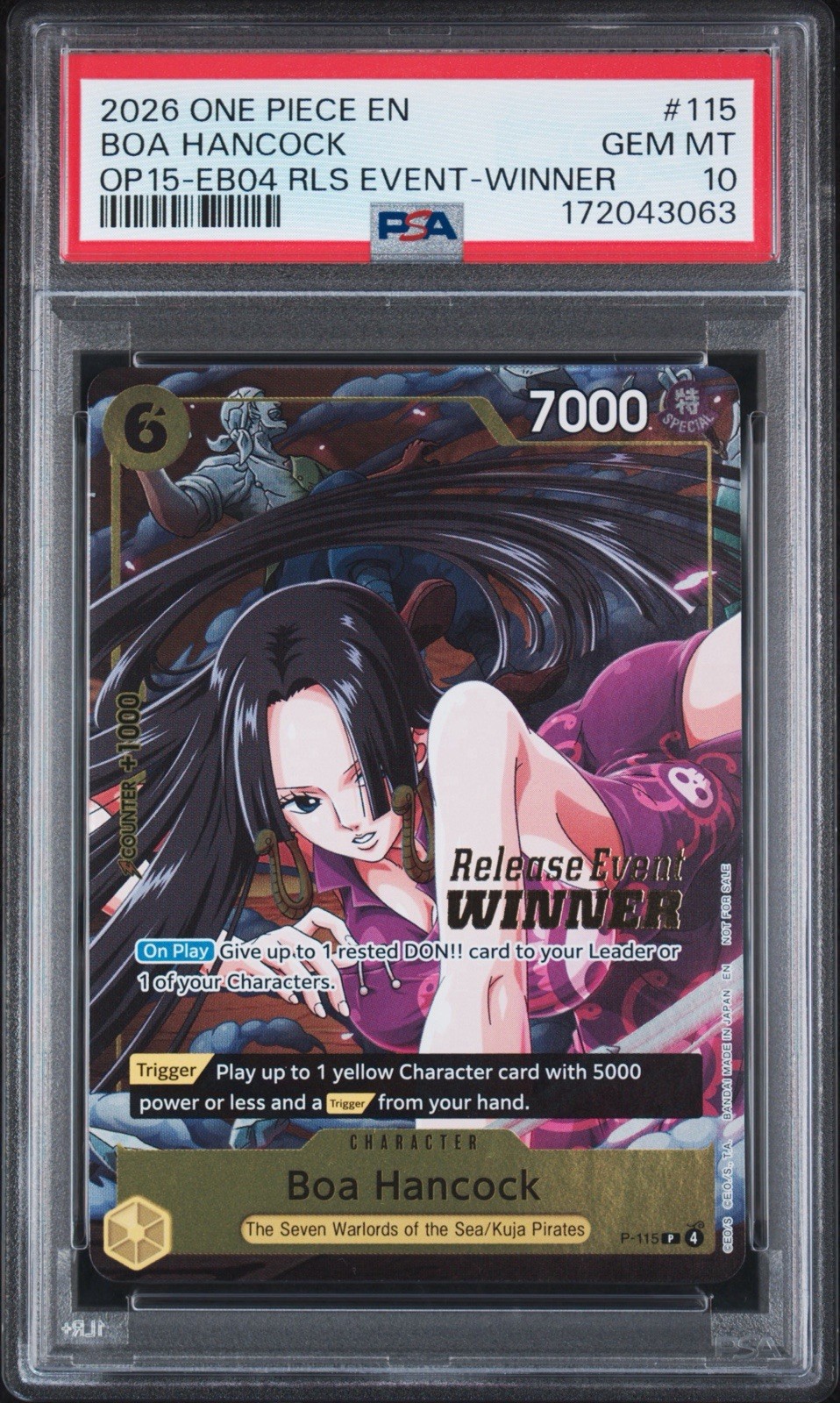 One Piece JCC Boa Hancock OP15-EB04 Release Event Winner PSA 10