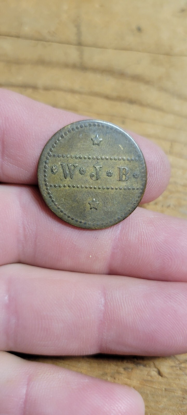 Old Vintage W.J.B brass US trade token coin Pennsylvania? PA Old Vintage W.J.B brass US trade token coin Pennsylvania? PA