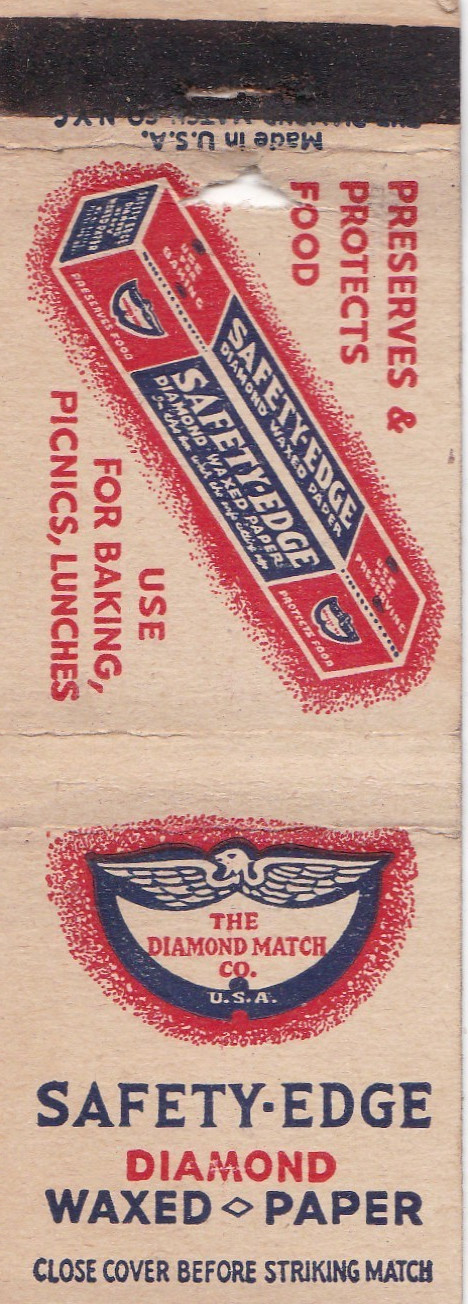 Safety-Edge Diamond Waxed Paper Matchbook 1950\'s