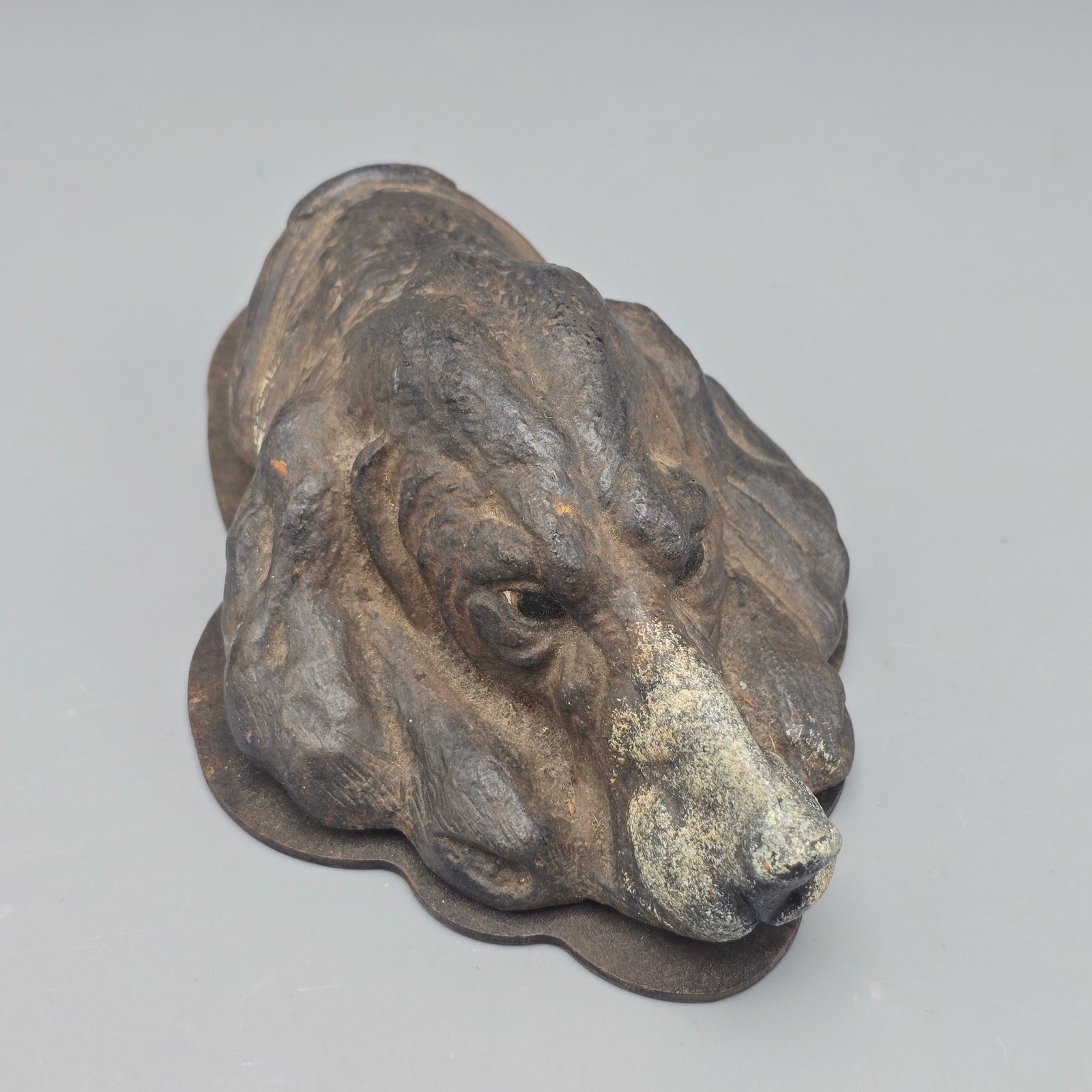 Antique Cast Iron Cold Painted Dog Basset Hound Form Paper Clip