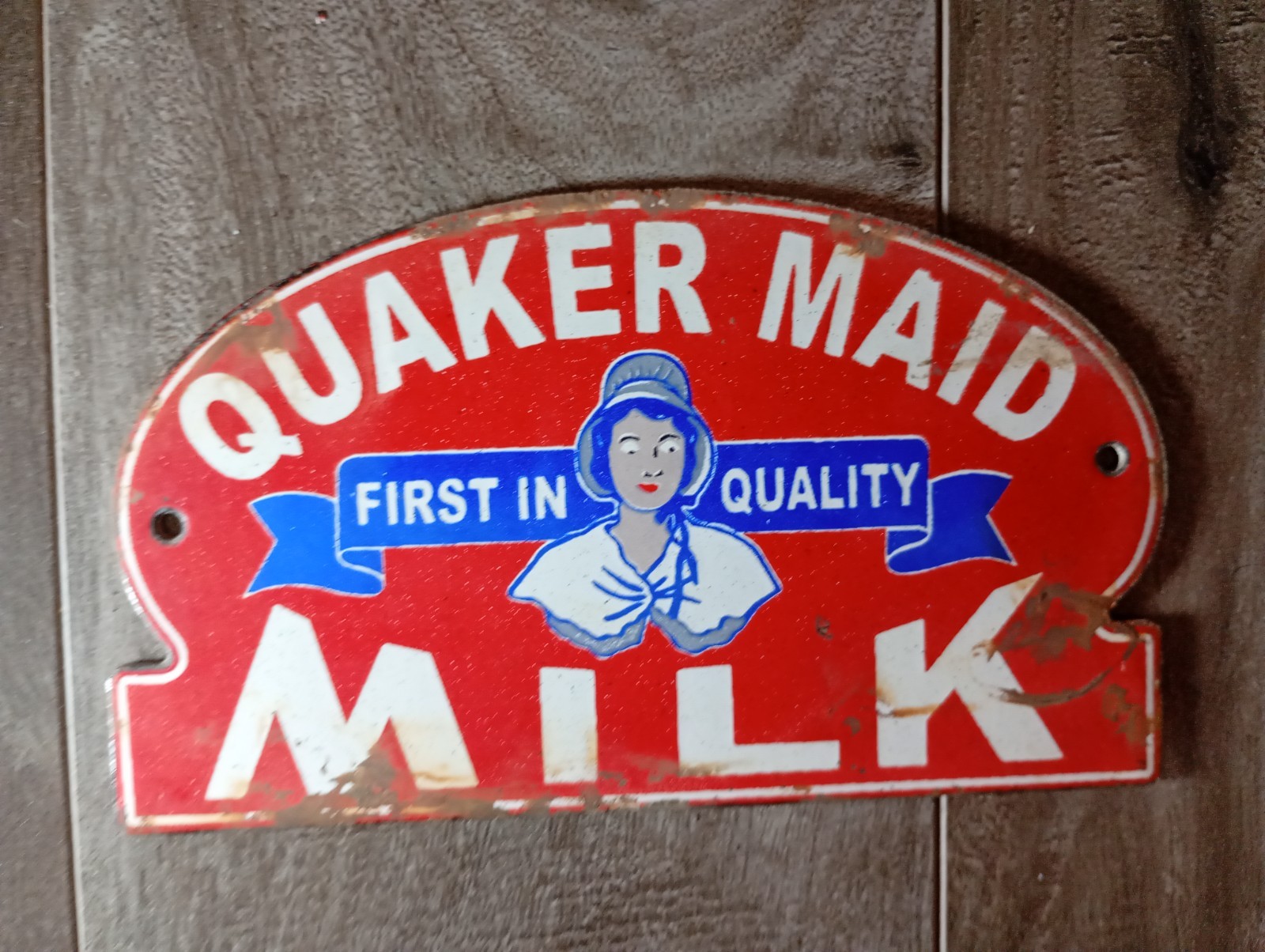 Vintage Quaker Maid Milk first in quality Porcelain Enamel Sign 6\