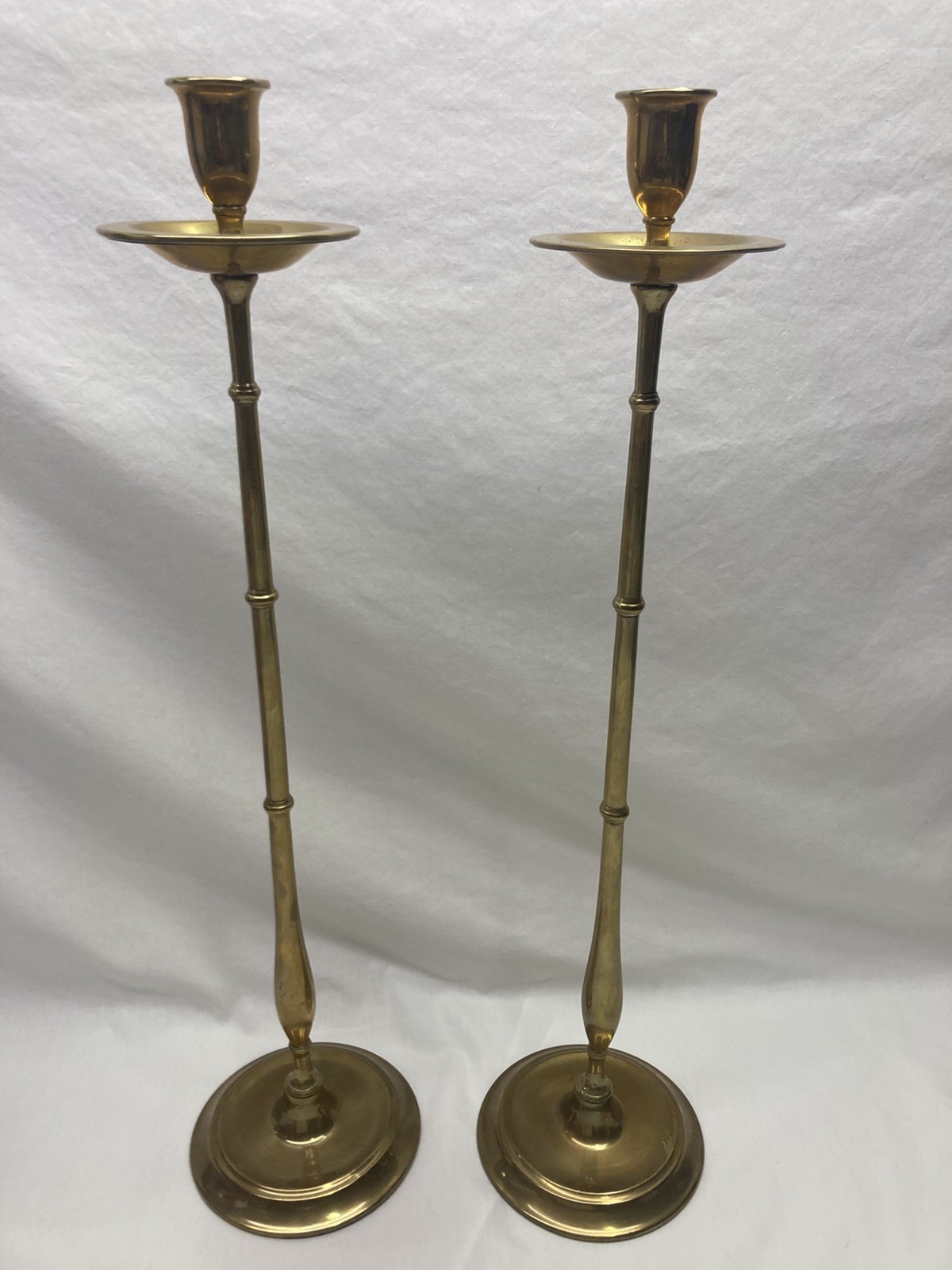 Pair of Vintage Brass Taper Candlestick Holders 21” Graduated MCM