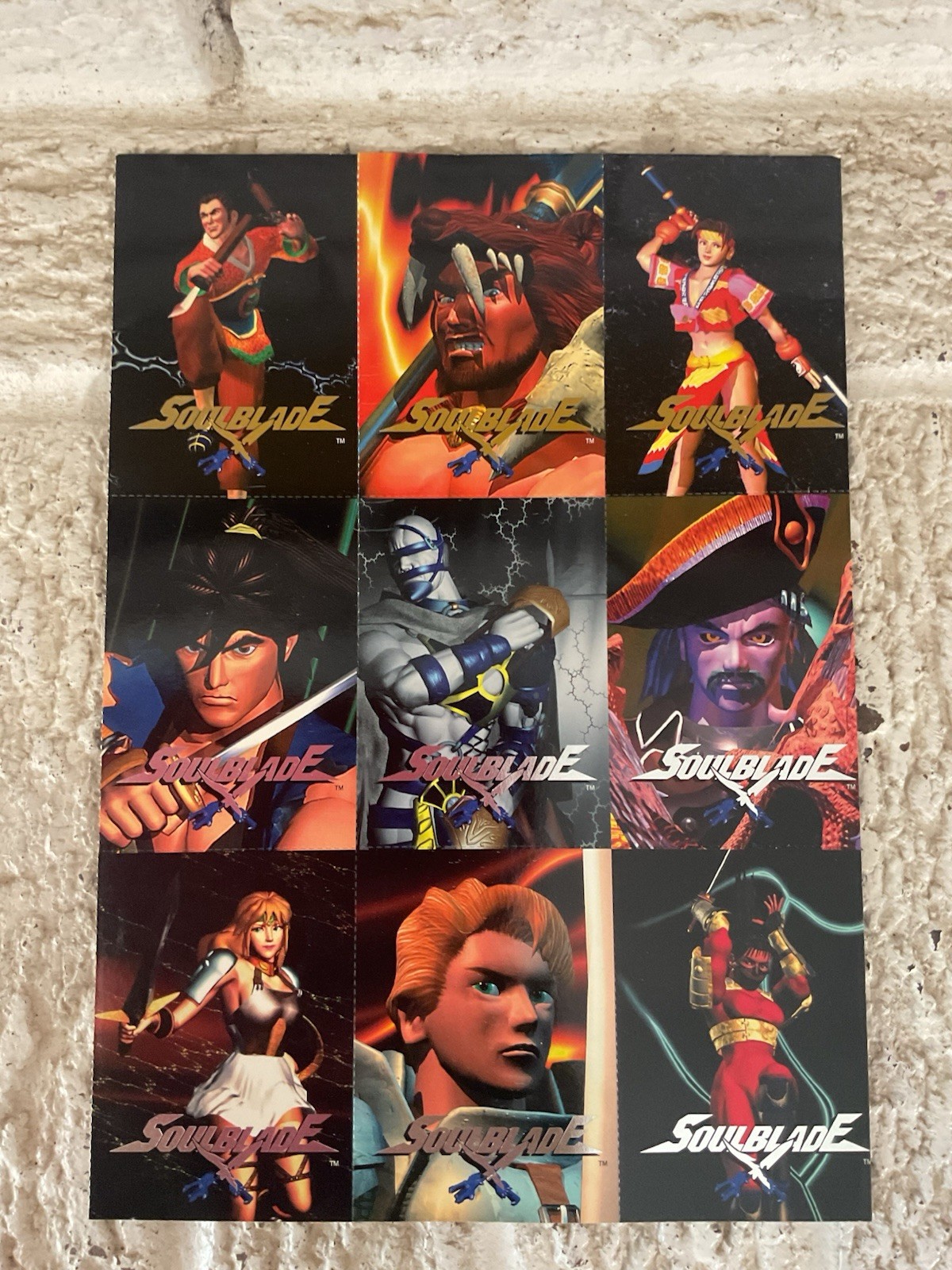 1996 Vtg 90s SoulBlade PS1 NAMCO UN-CUT Promo Trading Cards Sheet Retro Gaming