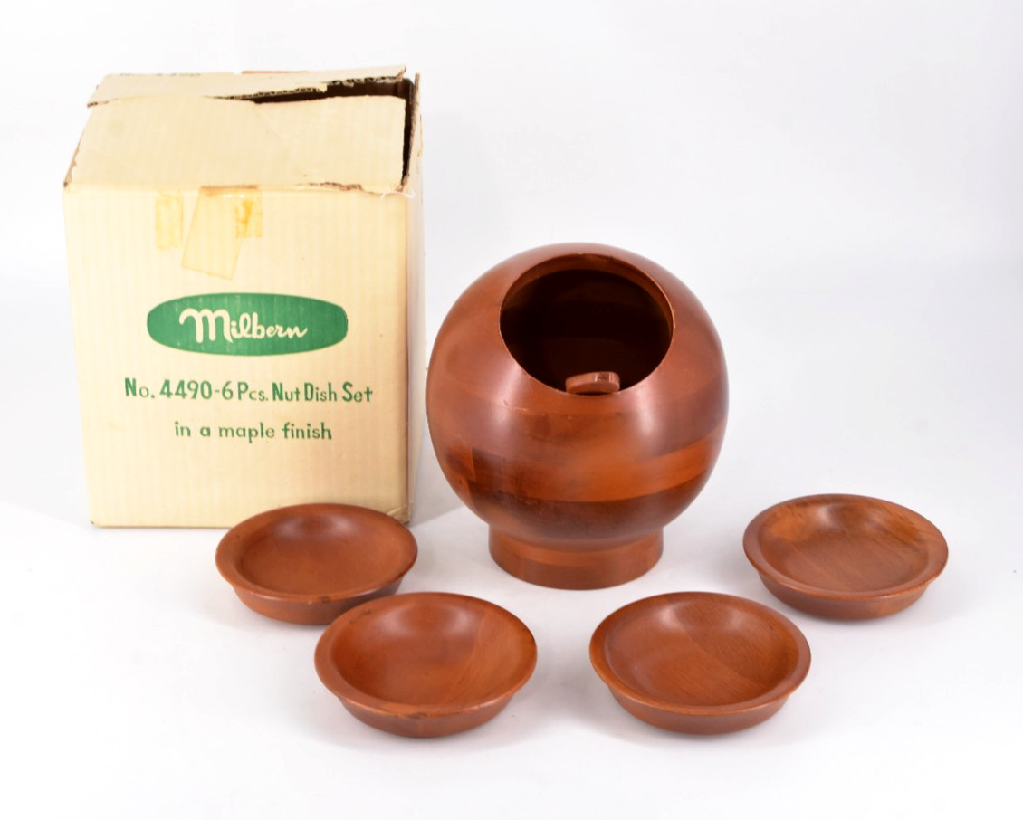 VTG Milbern Wood Nut Serving Set 6-Piece Maple Finish #4490 Sphere w/Spoon & Box