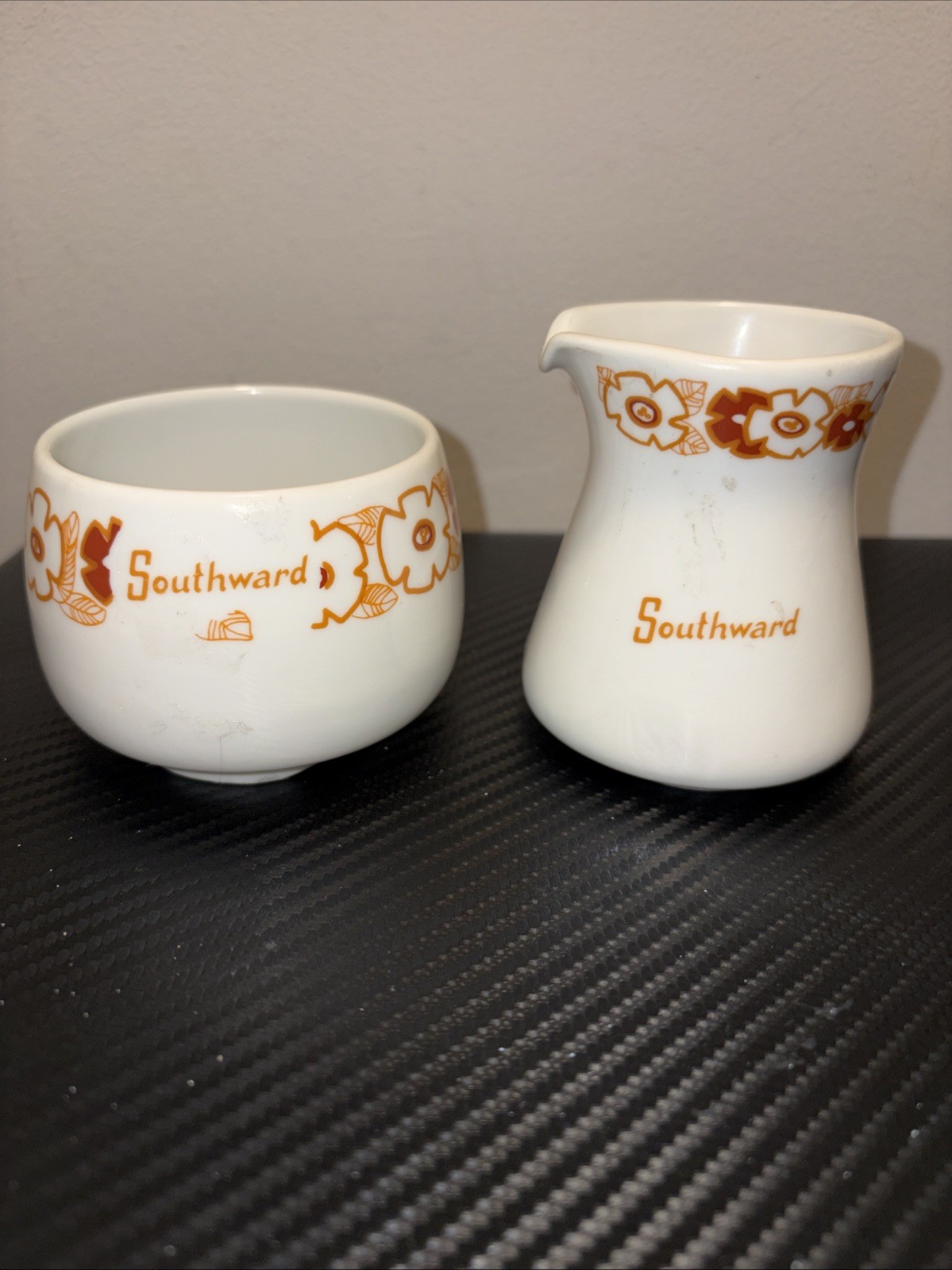 Porsgrund Norway MS Southward Sugar Bowl Creamer Set Norwegian Cruise Line Vtg