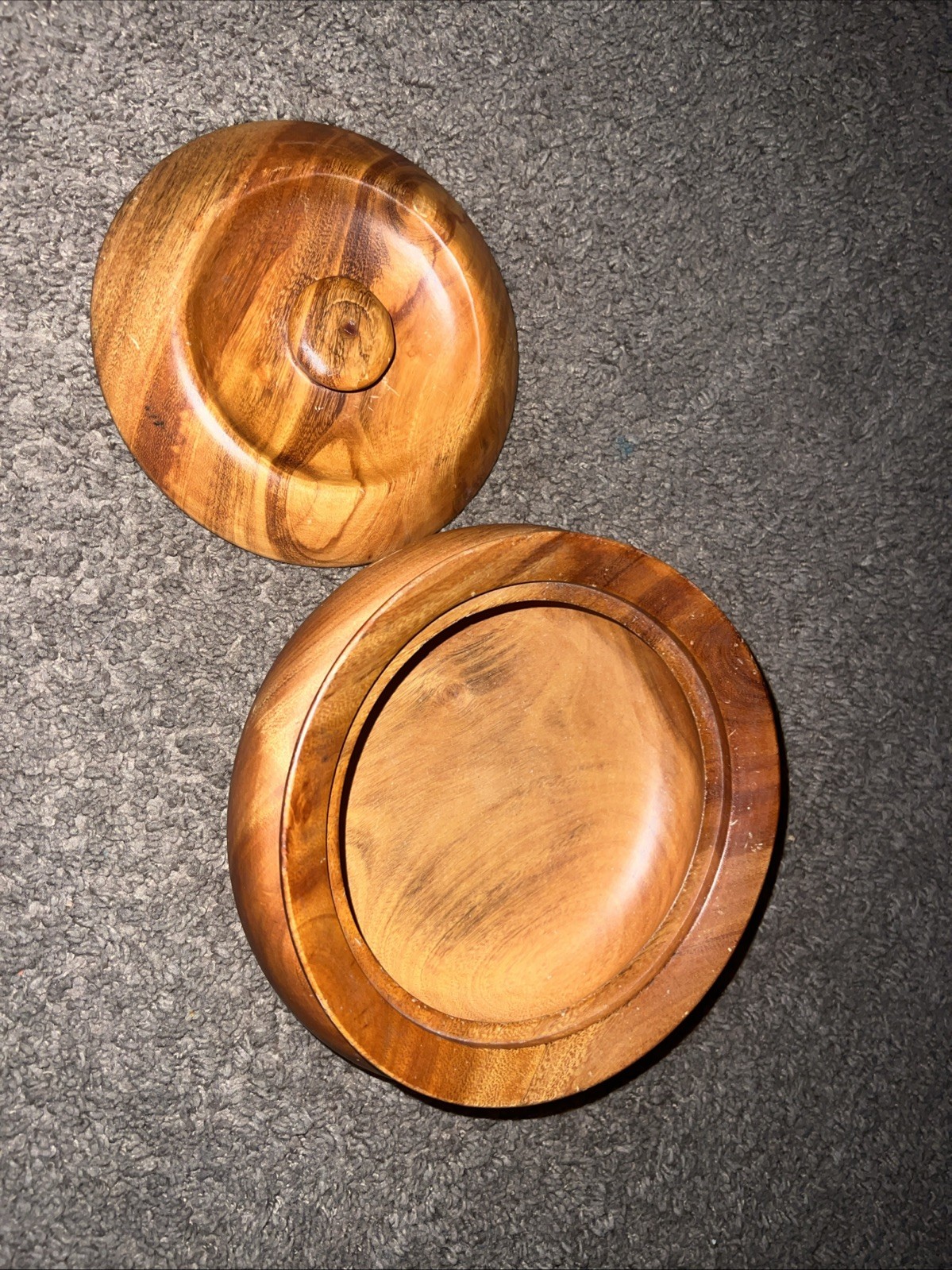 Vintage Hawaiian Kamani Wood Bowl Lidded Round Box Stamped 8” 1Carved
