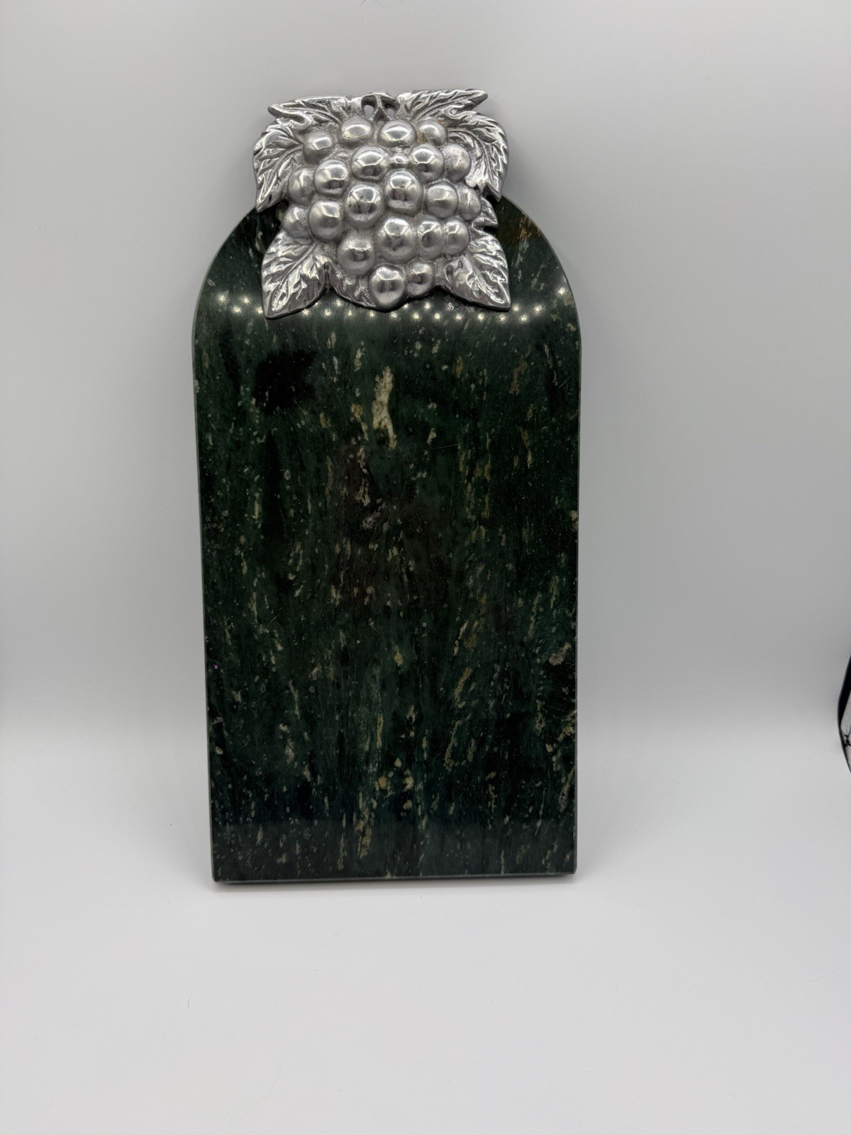 Beautiful Vintage Green Marble Cheese/Meat Tray with Pewter Grape Handle