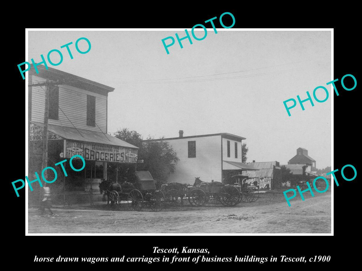 OLD 8x6 HISTORIC PHOTO OF TESCOTT KANSAS VIEW OF THE STORE & MAIN St c1900