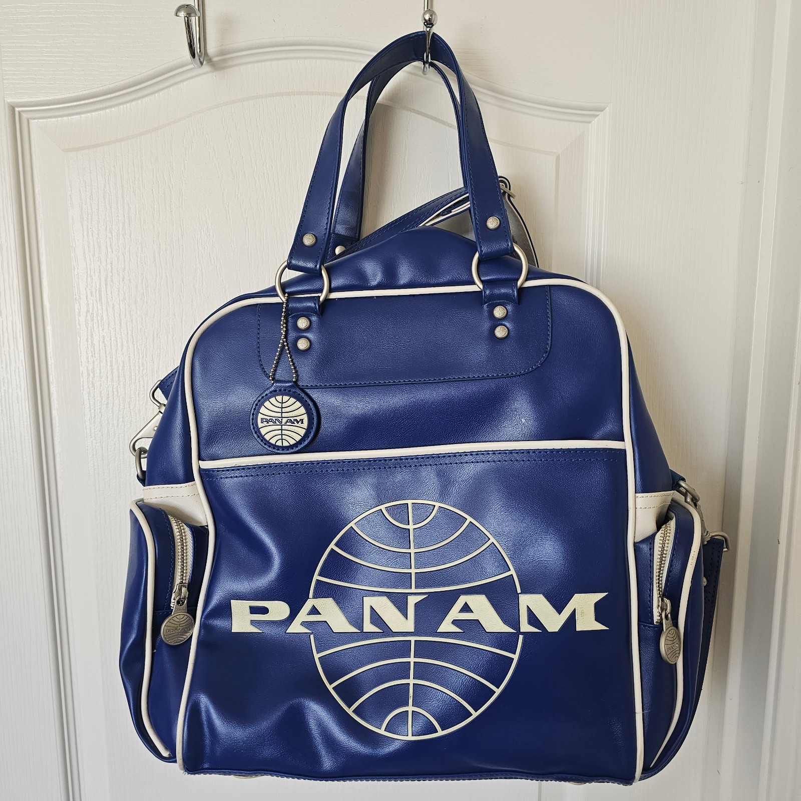 Pan Am Blue Vinyl Flight Bag | Officially Licensed Retro Reissue Travel Tote
