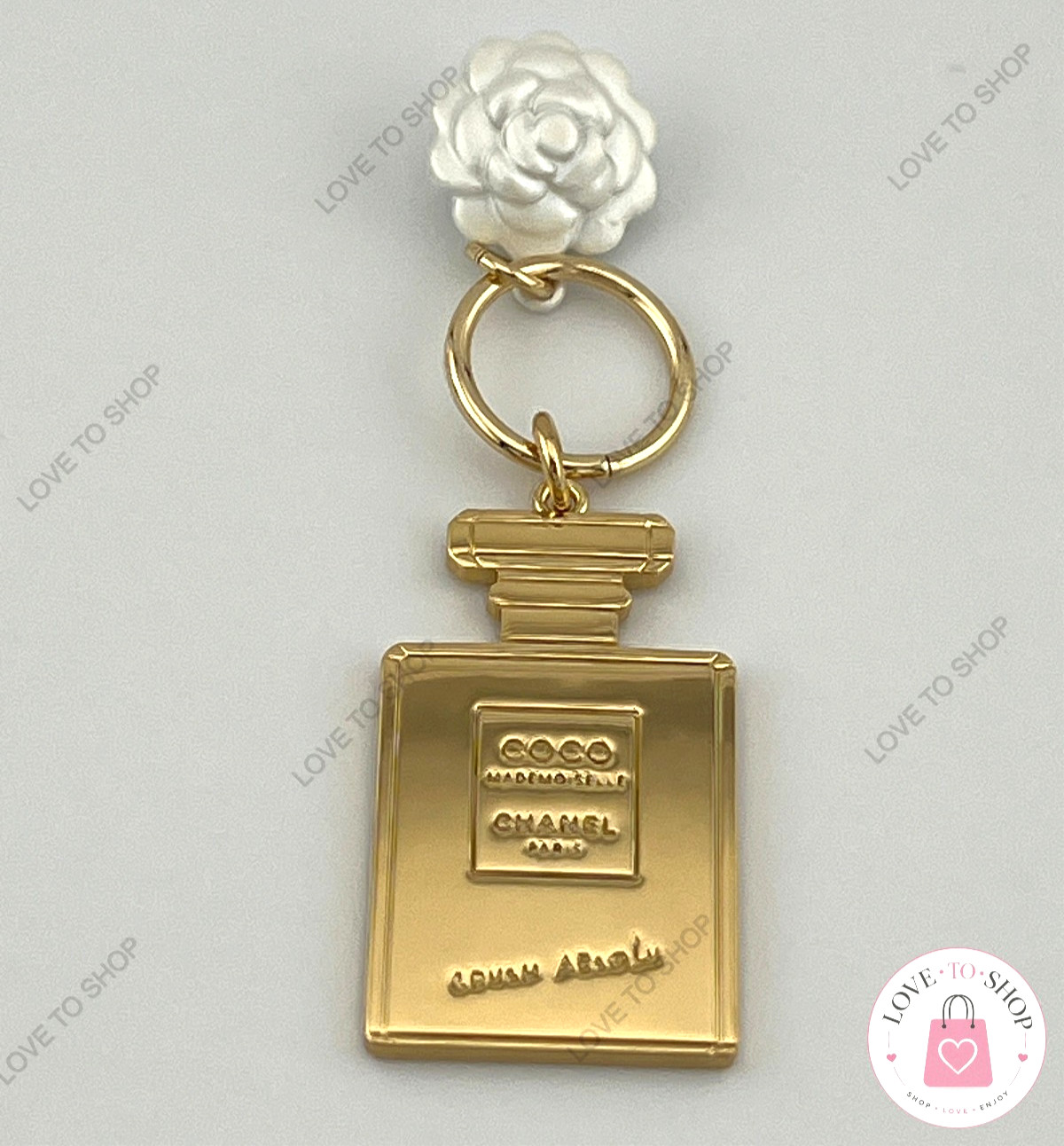 Chanel Coco Mademoiselle Crush Absolu Perfume Bottle & Camellia Flower Charm